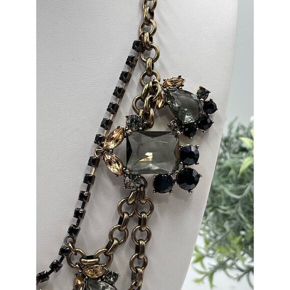 J. Crew Asymmetrical Drape Topaz Black Gray Rhinestone Necklace - Picture 5 of 16